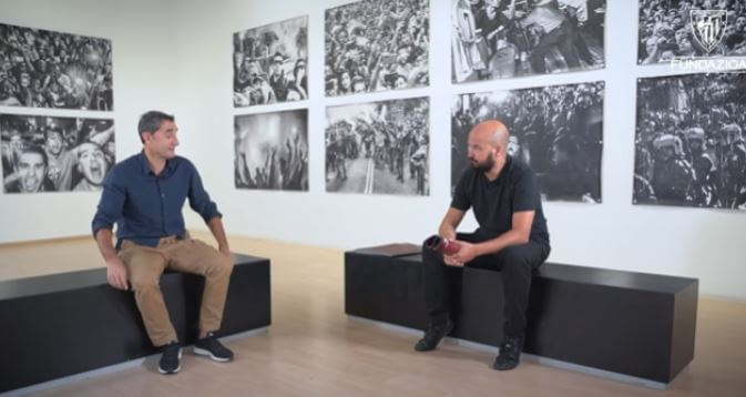 Juncal Diez husband Ernesto Valverde in an interview during his exhibition in 2021.